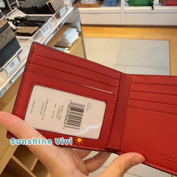 NWT Coach Signature Coated Canvas ID Billfold Wallet CY394 Bold Red - Picture 3 of 5